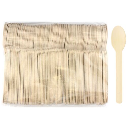 WOODEN BIRCH SPOONS BULK PACK OF 100 BIODEGRADABLE NATURAL ECO FRIENDLY PARTY