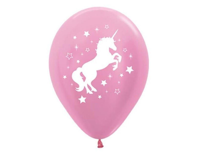 Sempertex 12cm Unicorn Sparkles & Stars Satin Pearl Pink Latex Balloons, 6PK Pac